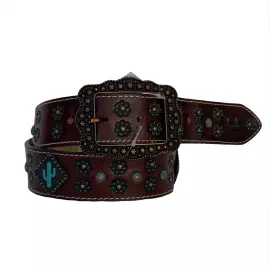 CINTO DE COURO TACHAS CACTUS 6740 PYRAMID COUNTRY